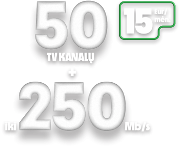 250 Mb/s + 50 TV kanalų vos už 15 Eur/mėn.